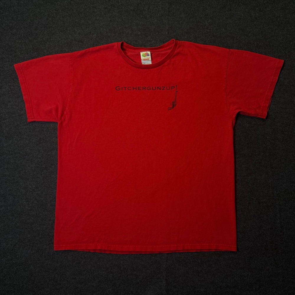 Vintage 90s T-Shirt Mens XL Red Gitchergunzup Graphic Heavy Cotton Tee